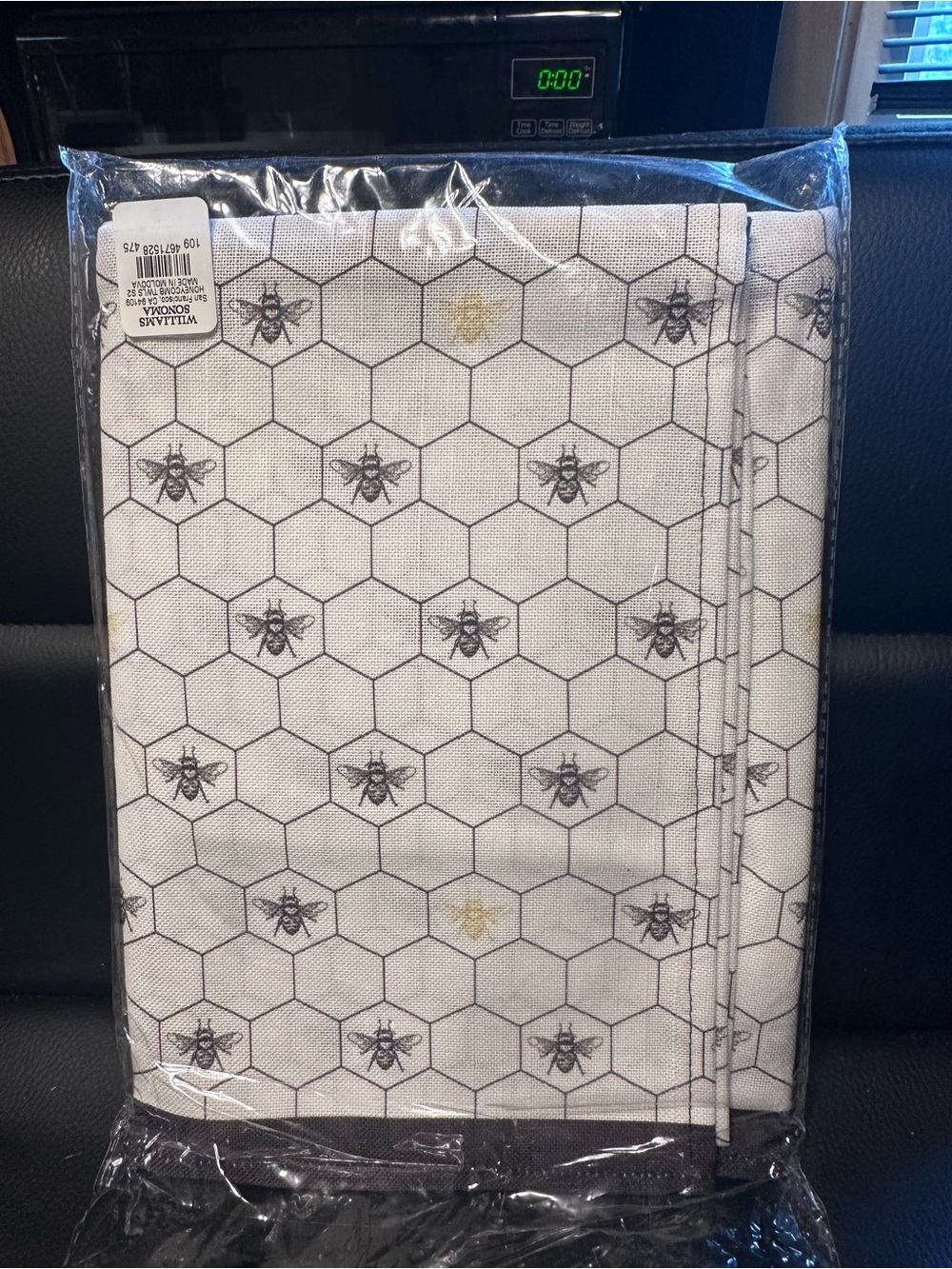 William Sonoma Bee Honeycomb Linen Kitchen Towel - Black and Cream - Picture 2 of 2